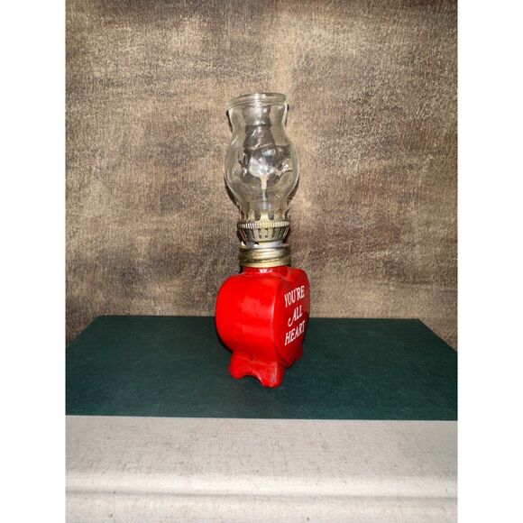Vintage Heart Shaped Miniature Oil Lantern Lamp Trinket "You're All Heart" 4.75" - Picture 3 of 10